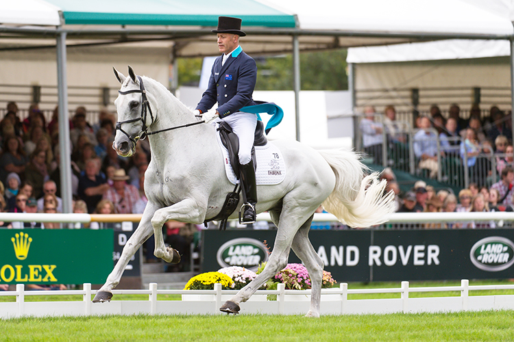 ANDREW HOY (AUS) RIDING THE BLUE FRONTIER TAKING PART IN THE DRESSAGE PHASE OF THE 2016 LAND ROVER BURGHLEY HORSE TRIALS